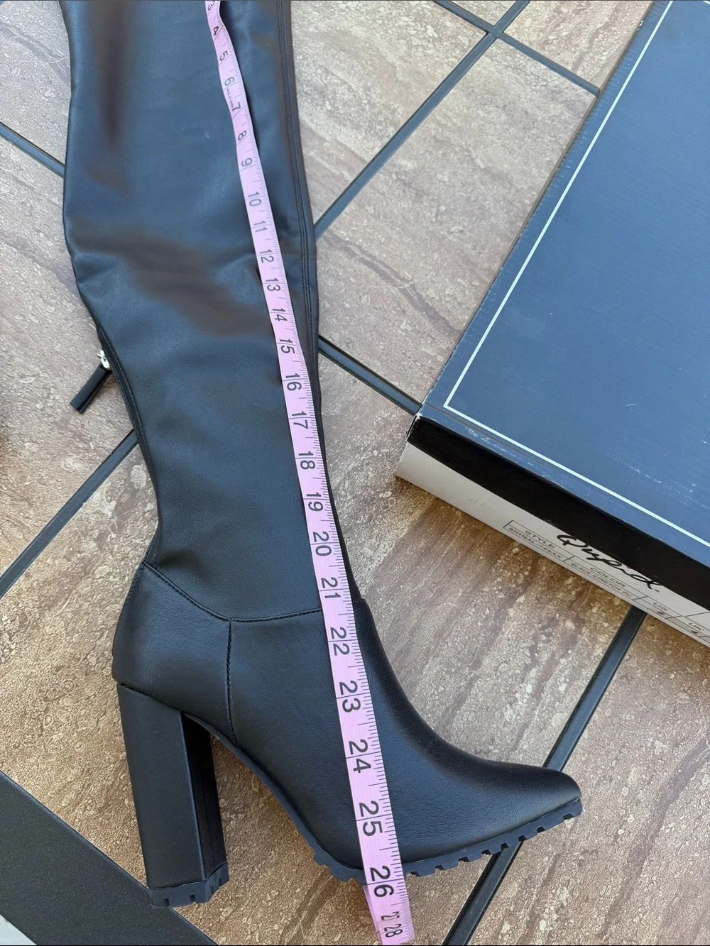 Qupid Black Over-The-Knee Pointed Toe Heeled Boots